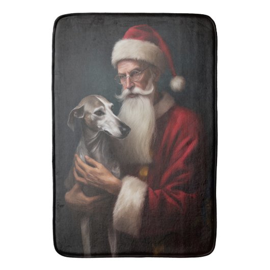 Greyhound met Kerstman Feestelijke Kerstmis Badmat (Voorkant Verticaal)