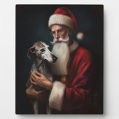 Greyhound met Kerstman Feestelijke Kerstmis Fotoplaat (Voorkant)