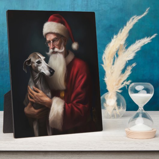 Greyhound met Kerstman Feestelijke Kerstmis Fotoplaat (Zijkant)