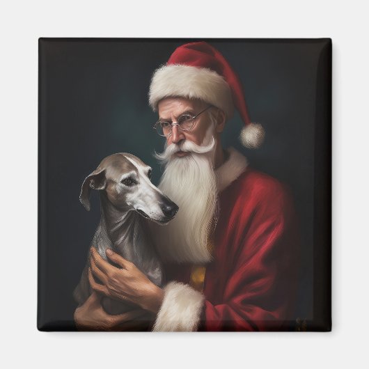 Greyhound met Kerstman Feestelijke Kerstmis Magneet (Voorkant)