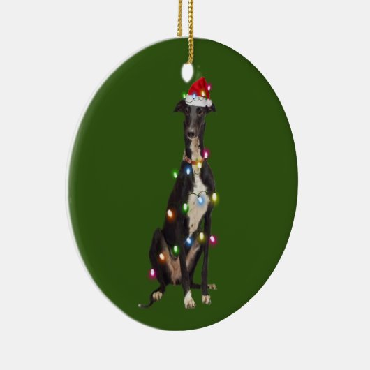 Greyhound met kerstschaven Santa Hat Keramisch Ornament (Rechts)