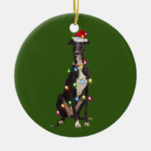 Greyhound met kerstschaven Santa Hat Keramisch Ornament (Voorkant)