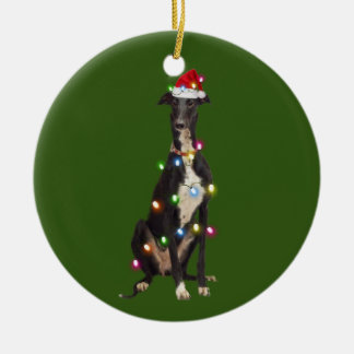 Greyhound met kerstschaven Santa Hat Keramisch Ornament