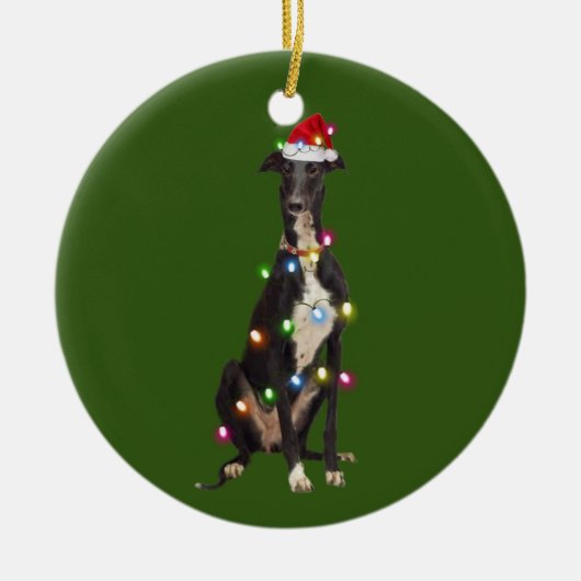 Greyhound met kerstschaven Santa Hat Keramisch Ornament (Voorkant)