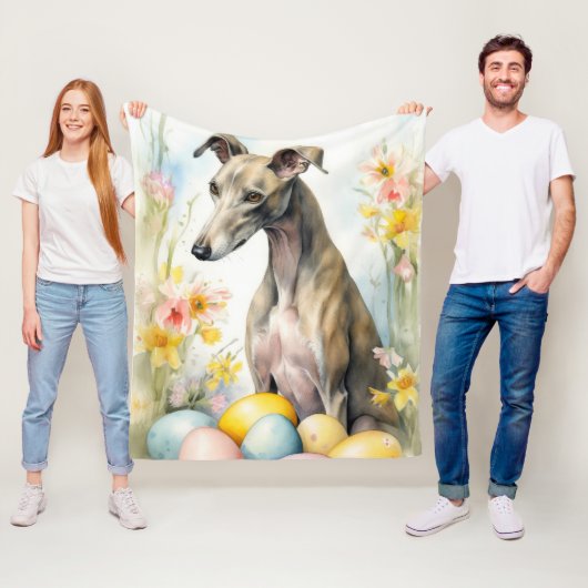 Greyhound met paaseieren fleece deken (In situ)