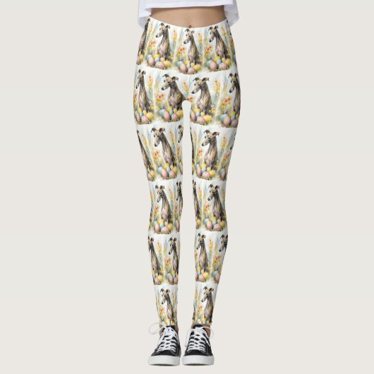 Greyhound met Pasen Eieren Leggings (Voorkant)