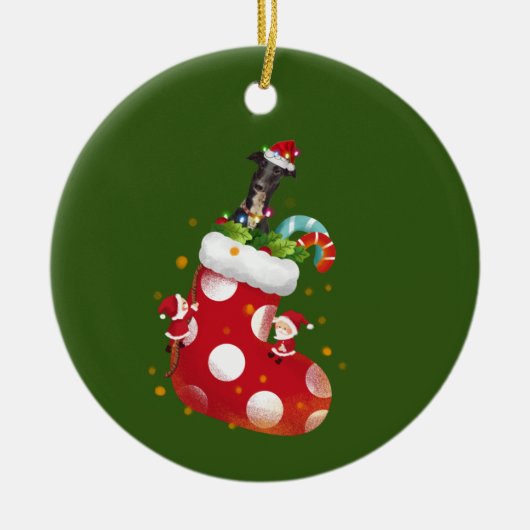 Greyhound met Pet LIGHTS kerst Keramisch Ornament (Voorkant)