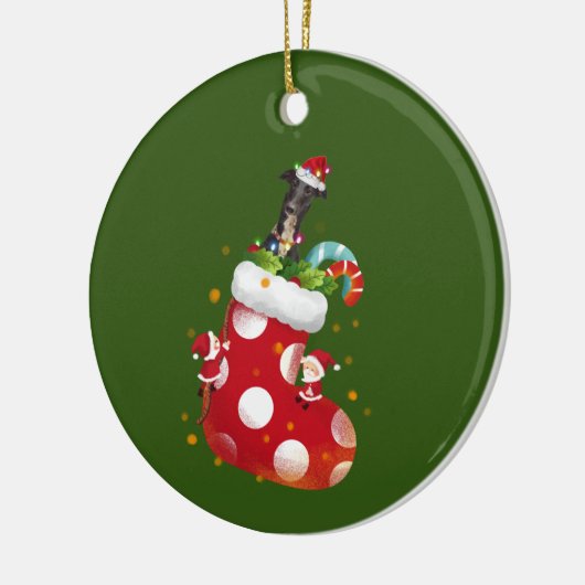 Greyhound met Pet LIGHTS kerst Keramisch Ornament (Links)