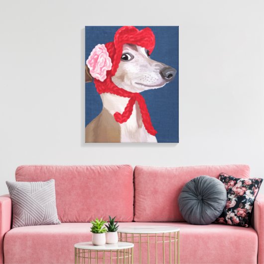Greyhound met Pet van Red Wooly Canvas Afdruk (Insitu (Woonkamer))