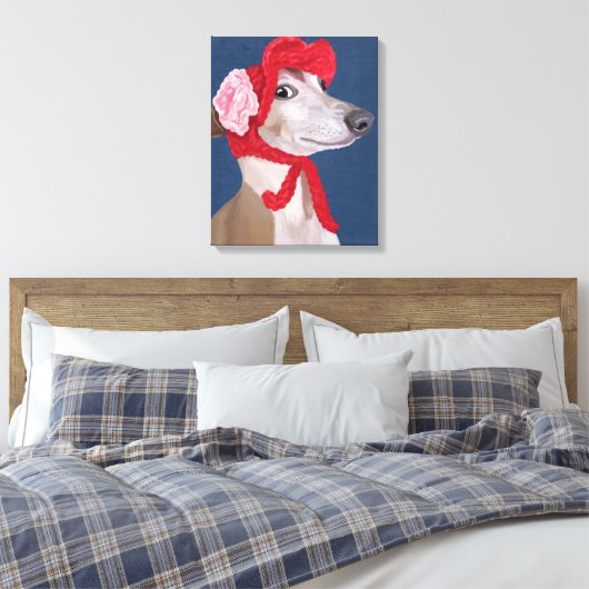 Greyhound met Pet van Red Wooly Canvas Afdruk (Insitu (Slaapkamer))