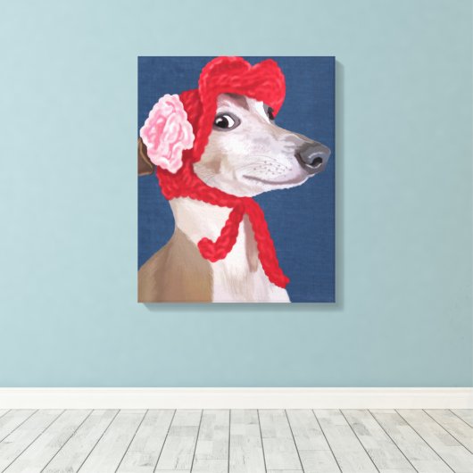 Greyhound met Pet van Red Wooly Canvas Afdruk (Insitu (Houten vloer))