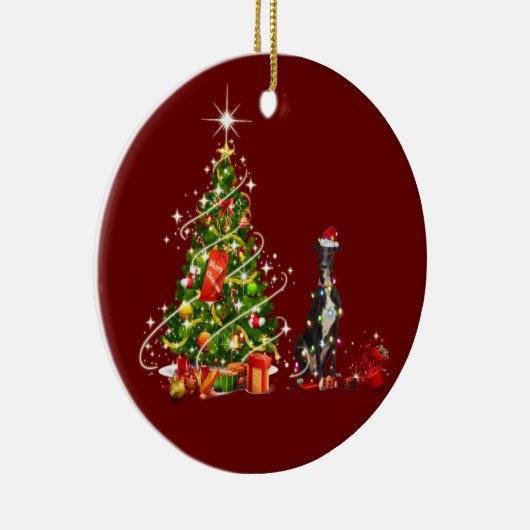 Greyhound met Petten kerst Keramisch Ornament (Rechts)