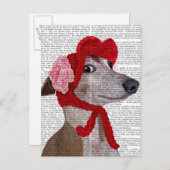 Greyhound met Red Wooly Pet 2 Briefkaart (Voorkant / Achterkant)