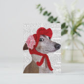 Greyhound met Red Wooly Pet 2 Briefkaart (Staand voorkant)