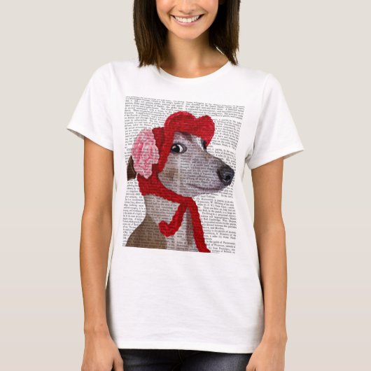 Greyhound met Red Wooly Pet 2 T-shirt (Voorkant)