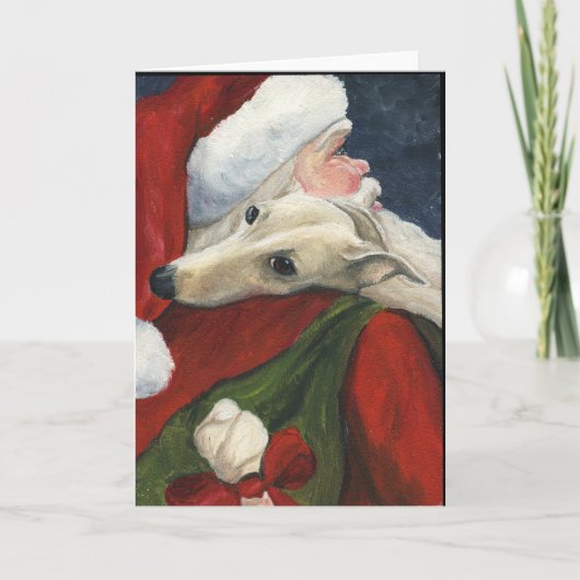 "Greyhound met Santa" Dog Art Christmas Kaart (Voorkant)