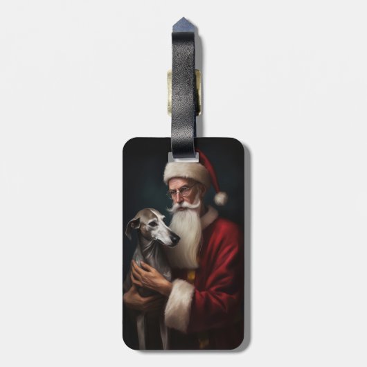 Greyhound Met Sinterklaas Feestelijke Kerstmis Bagagelabel (Achterkant verticaal)