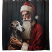 Greyhound Met Sinterklaas Feestelijke Kerstmis Douchegordijn (Voorkant)