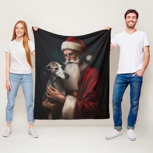 Greyhound Met Sinterklaas Feestelijke Kerstmis Fleece Deken (In situ)