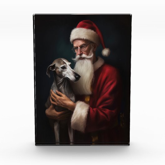 Greyhound Met Sinterklaas Feestelijke Kerstmis Fotoblokken (Voorkant)