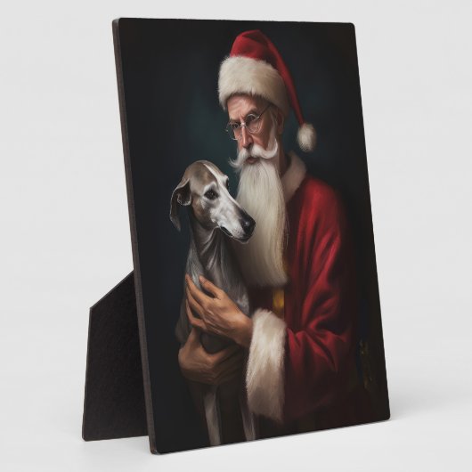 Greyhound Met Sinterklaas Feestelijke Kerstmis Fotoplaat (Zijkant)