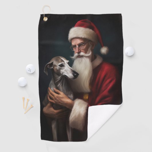 Greyhound Met Sinterklaas Feestelijke Kerstmis Golfhanddoek (Insitu)