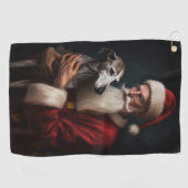 Greyhound Met Sinterklaas Feestelijke Kerstmis Golfhanddoek (Horizontaal)
