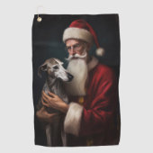 Greyhound Met Sinterklaas Feestelijke Kerstmis Golfhanddoek (Voorkant)