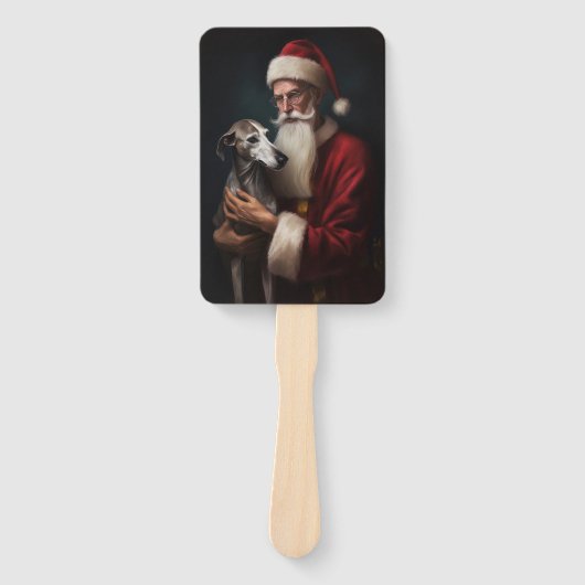 Greyhound Met Sinterklaas Feestelijke Kerstmis Handwaaier (Voorkant)