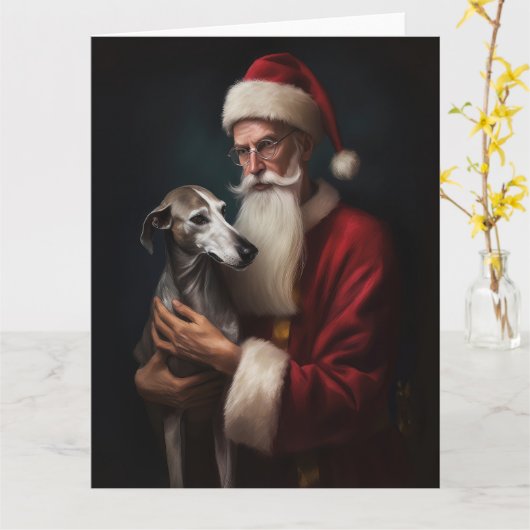 Greyhound Met Sinterklaas Feestelijke Kerstmis Kaart (Gele Bloem)