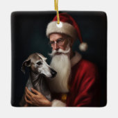 Greyhound Met Sinterklaas Feestelijke Kerstmis Keramisch Ornament (Voorkant)