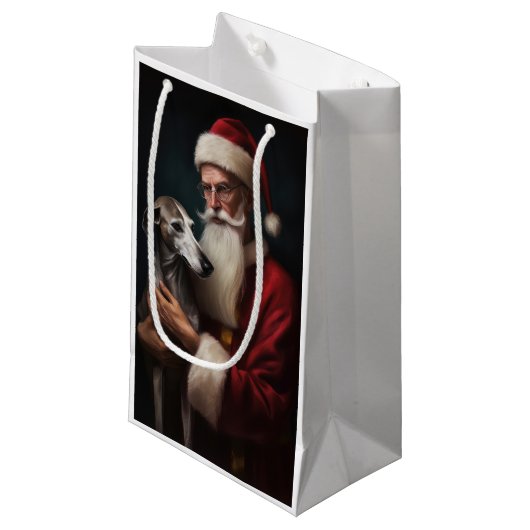 Greyhound Met Sinterklaas Feestelijke Kerstmis Klein Cadeauzakje (Voorkant Gekanteld)