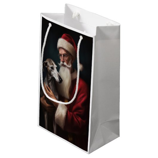 Greyhound Met Sinterklaas Feestelijke Kerstmis Klein Cadeauzakje (Achterkant Gekanteld)