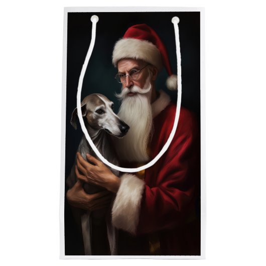 Greyhound Met Sinterklaas Feestelijke Kerstmis Klein Cadeauzakje (Voorkant)