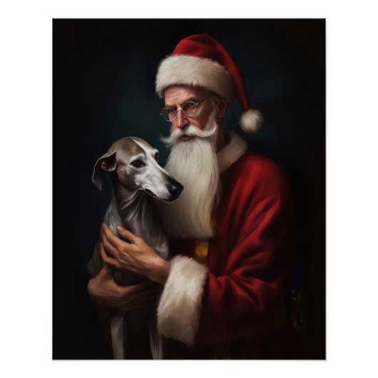 Greyhound Met Sinterklaas Feestelijke Kerstmis Perfect Poster (Voorkant)