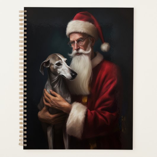 Greyhound Met Sinterklaas Feestelijke Kerstmis Planner (Voorkant)