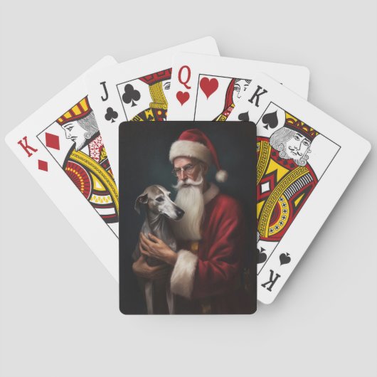 Greyhound Met Sinterklaas Feestelijke Kerstmis Pokerkaarten (Achterkant)