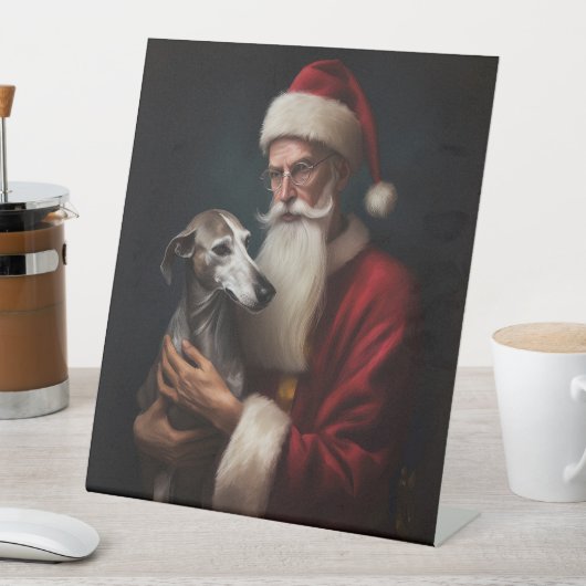 Greyhound Met Sinterklaas Feestelijke Kerstmis Reclamebord Met Voetstuk (Insitu)