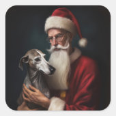 Greyhound Met Sinterklaas Feestelijke Kerstmis Vierkante Sticker (Voorkant)