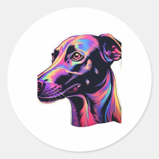 Greyhound Neon Design Ronde Sticker (Voorkant)