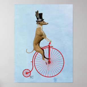 Greyhound on Red Penny Farthing Bike Poster