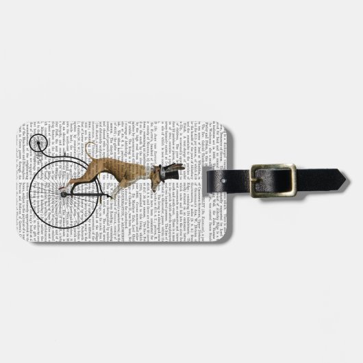 Greyhound op Black Penny Farthing Bike Bagagelabel (Voorkant horizontaal)