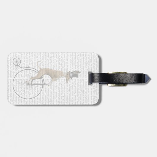 Greyhound op Black Penny Farthing Bike Bagagelabel (Achterkant horizontaal)