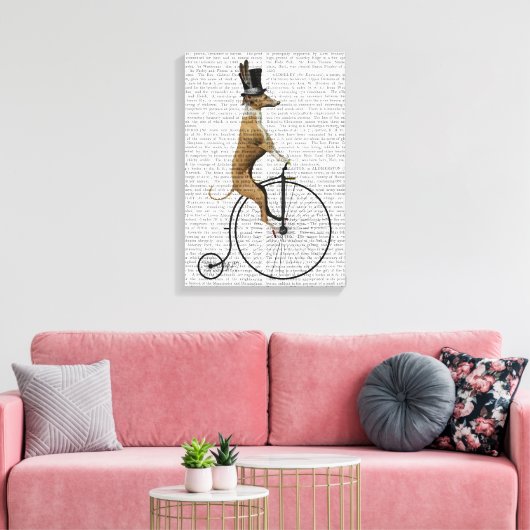 Greyhound op Black Penny Farthing Bike Canvas Afdruk (Insitu (Woonkamer))