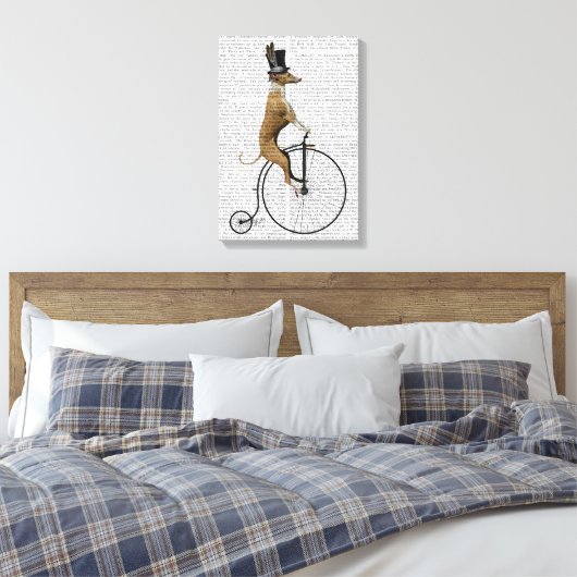 Greyhound op Black Penny Farthing Bike Canvas Afdruk (Insitu (Slaapkamer))