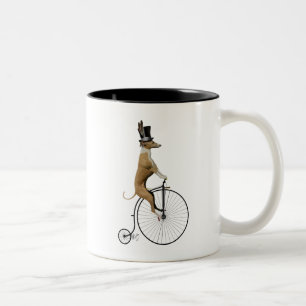 Greyhound op Black Penny Farthing Bike Tweekleurige Koffiemok