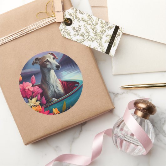 Greyhound op een peddel: Een Schilderachtig avontu Ronde Sticker (Geschenken)