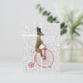 Greyhound op Red Penny Farthing Bike Briefkaart (Staand voorkant)