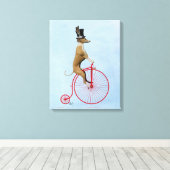 Greyhound op Red Penny Farthing Bike Canvas Afdruk (Insitu (Houten vloer))
