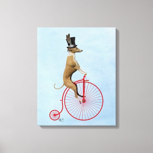 Greyhound op Red Penny Farthing Bike Canvas Afdruk (Voorkant)